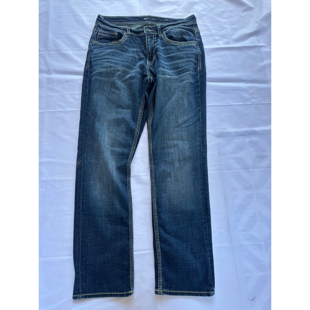 BKE Nolan Mens Straight Leg Jeans Dark Wash Stretch 32x32 Thick Stitch Denim